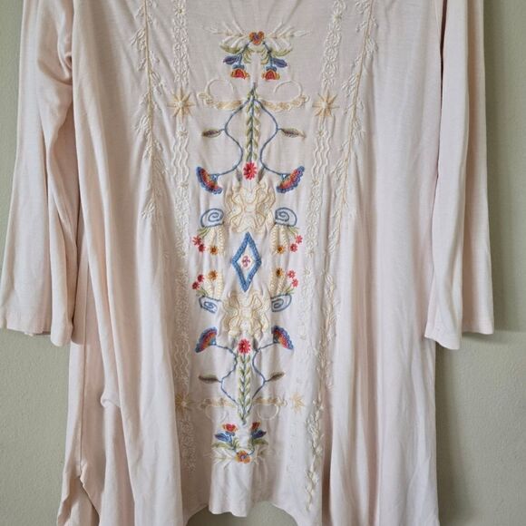 Anthropologie CAITE Women's Tunnic Embroidered Size XL Soft Knit Fabric Pink - Picture 4 of 7